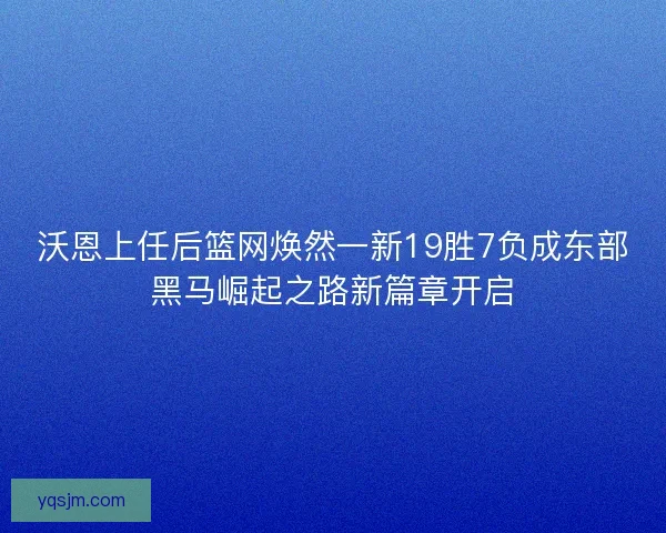 沃恩上任后篮网焕然一新19胜7负成东部黑马崛起之路新篇章开启